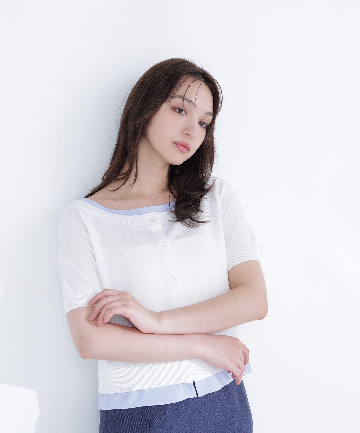  「シャツドッキングボートネックニット」|ニット・セーター|