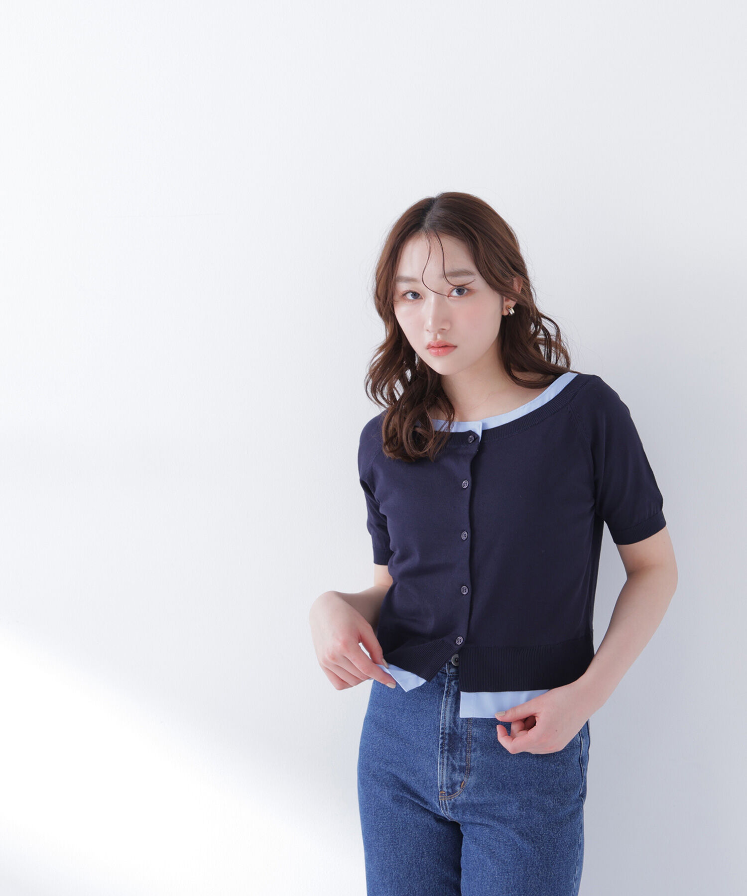  「シャツドッキングボートネックニット」|ニット・セーター|