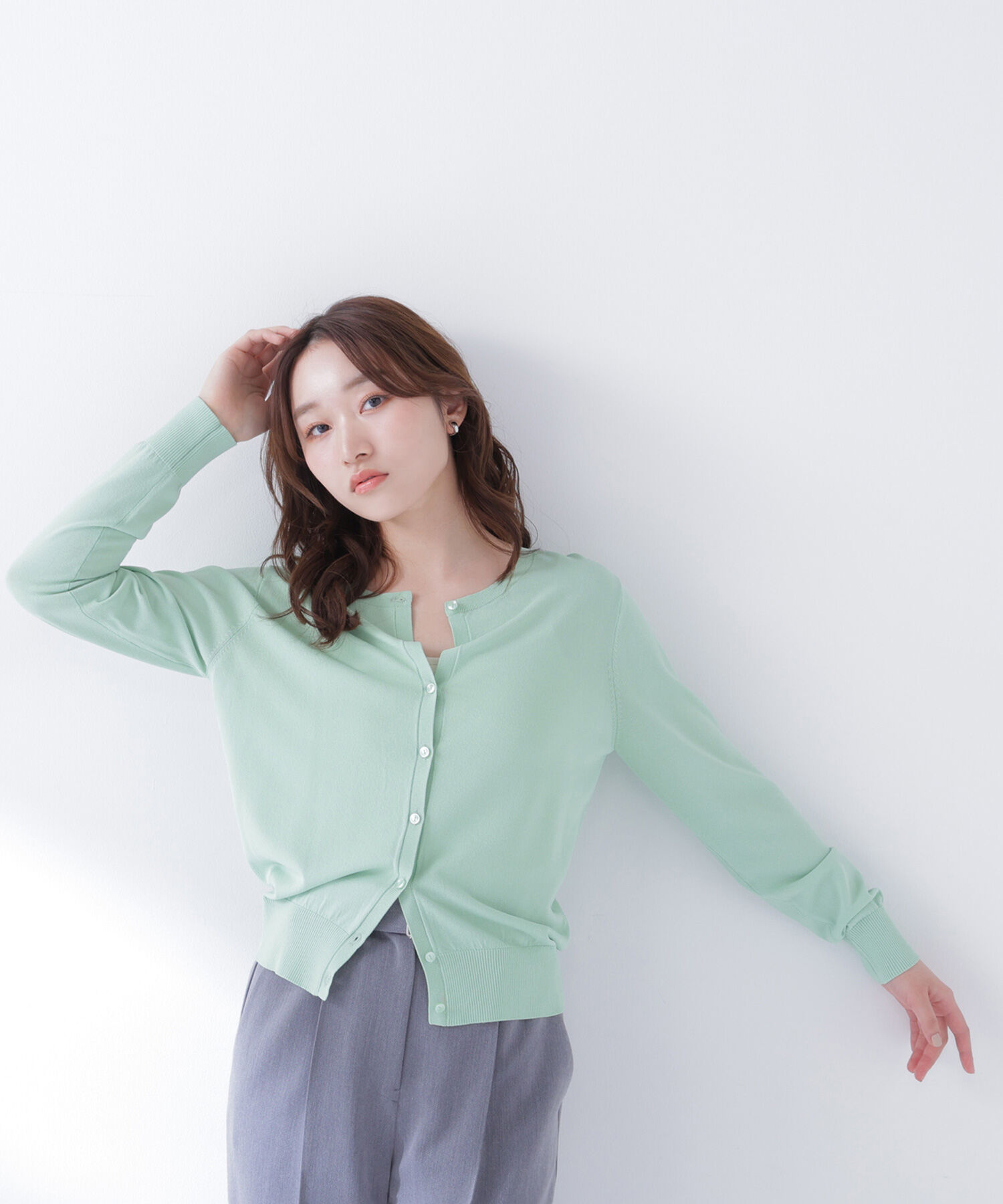  「レーヨンナイロンカーディガン」|ニット・セーター|ライトグリー