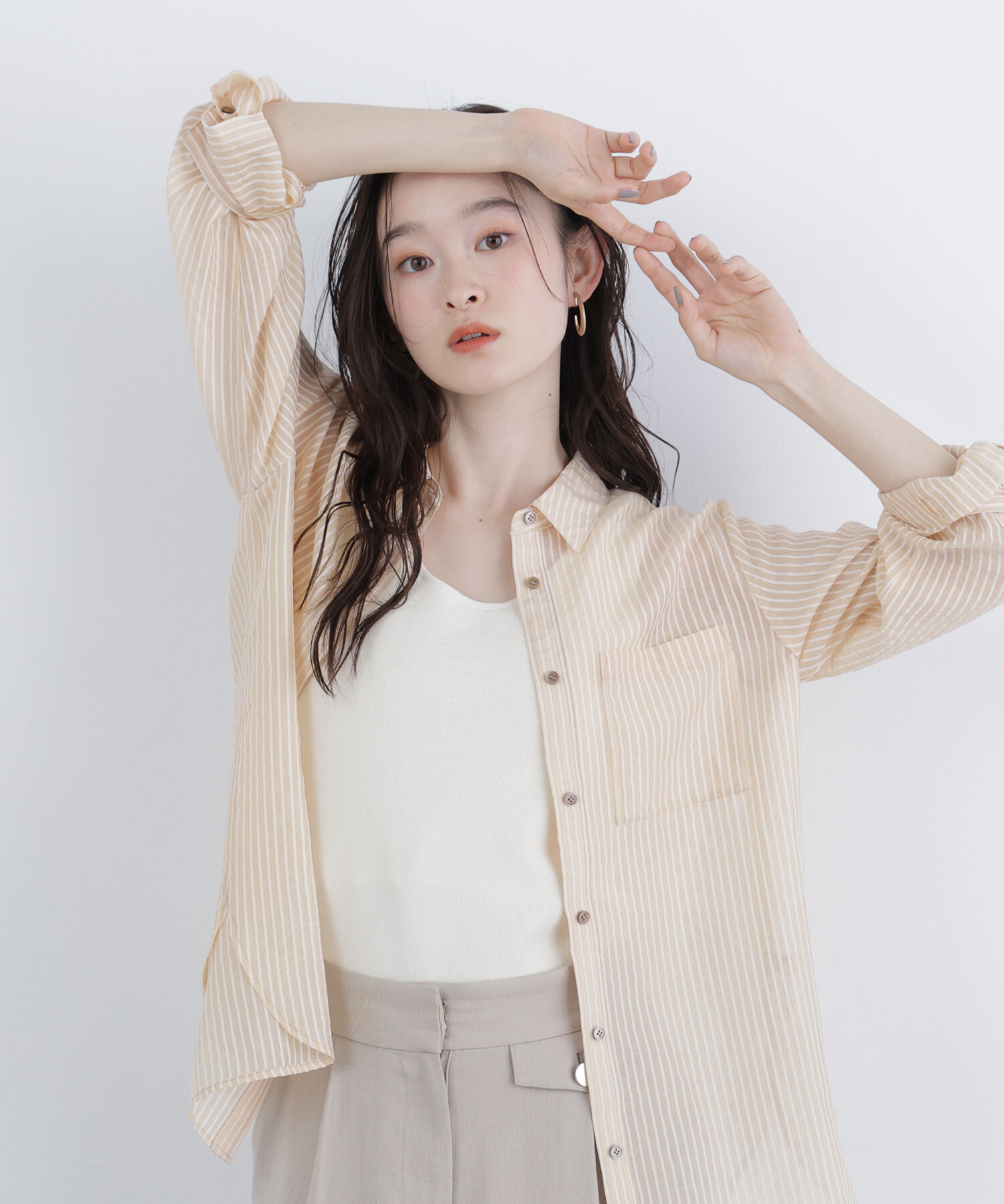  「〈N.〉シアーストライプシャツ」|シャツ・ブラウス|ベージュ2