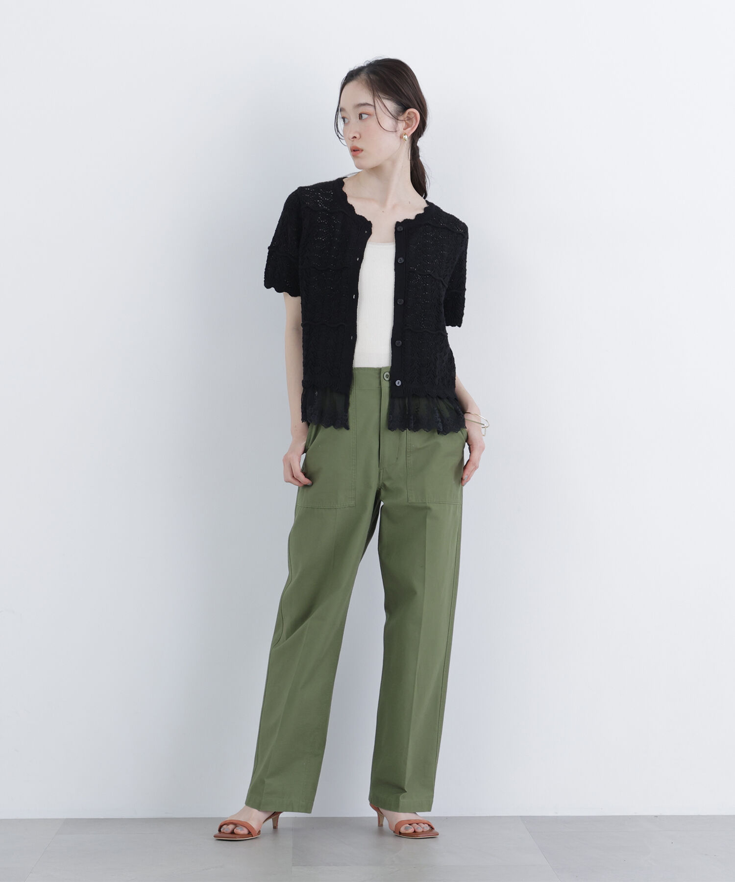  「〈N.〉レースドッキング透かし編みカーディガン」|ニット・セーター|