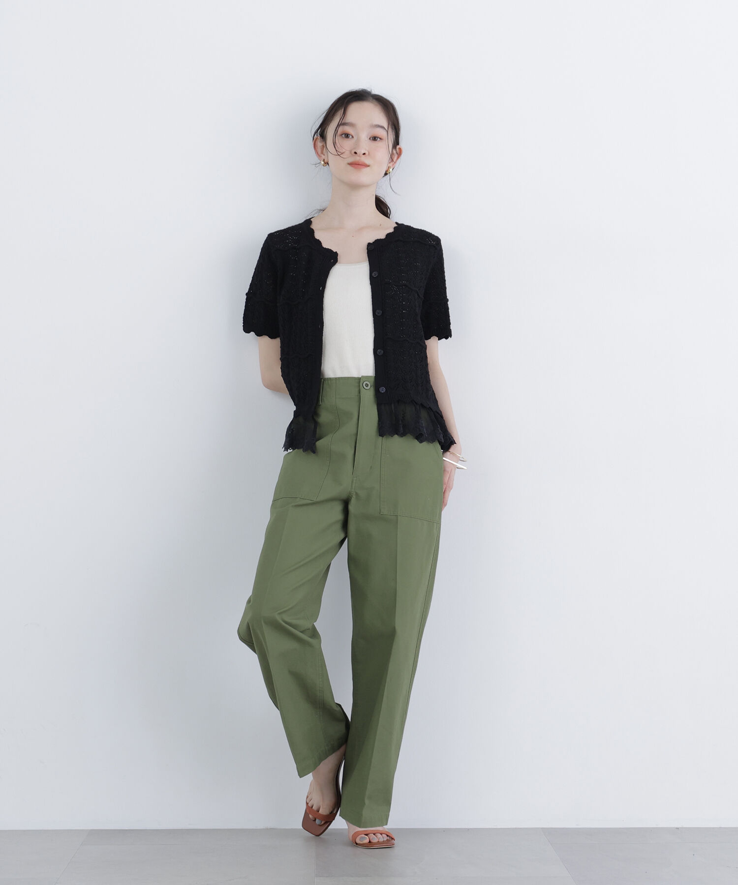  「〈N.〉レースドッキング透かし編みカーディガン」|ニット・セーター|