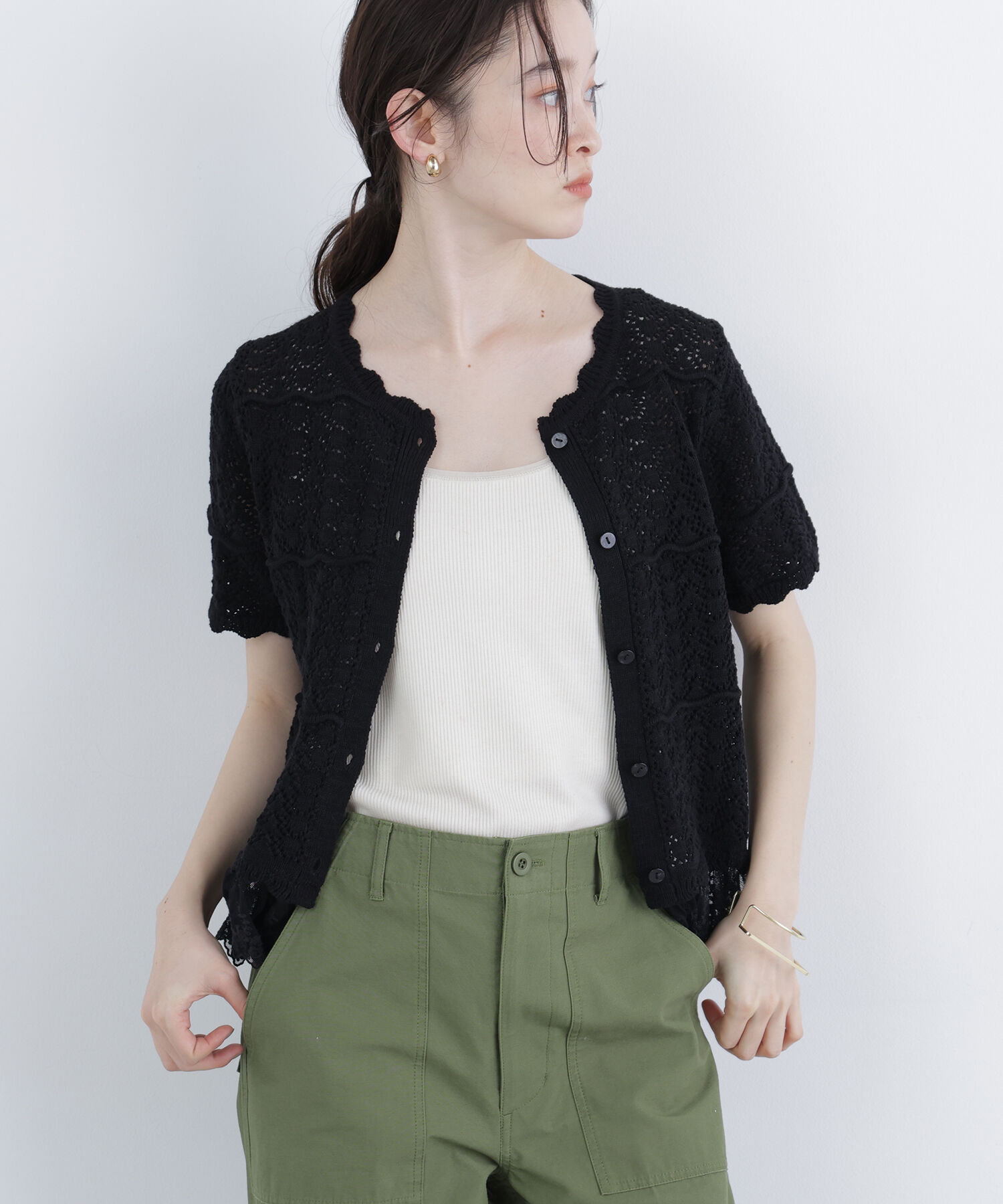  「〈N.〉レースドッキング透かし編みカーディガン」|ニット・セーター|
