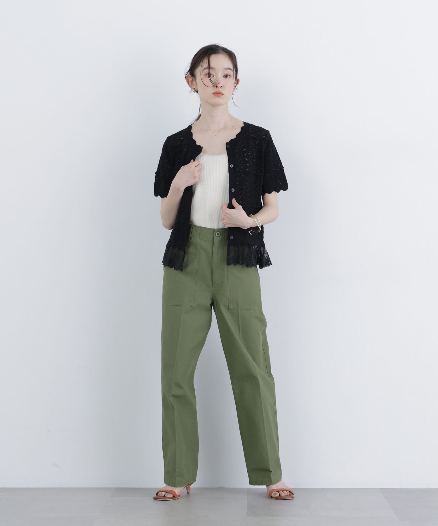  「〈N.〉レースドッキング透かし編みカーディガン」|ニット・セーター|