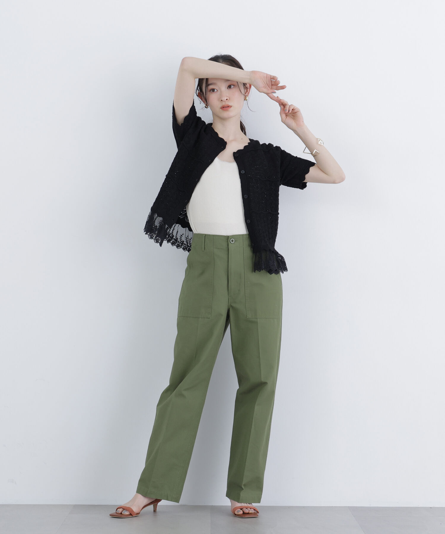  「〈N.〉レースドッキング透かし編みカーディガン」|ニット・セーター|