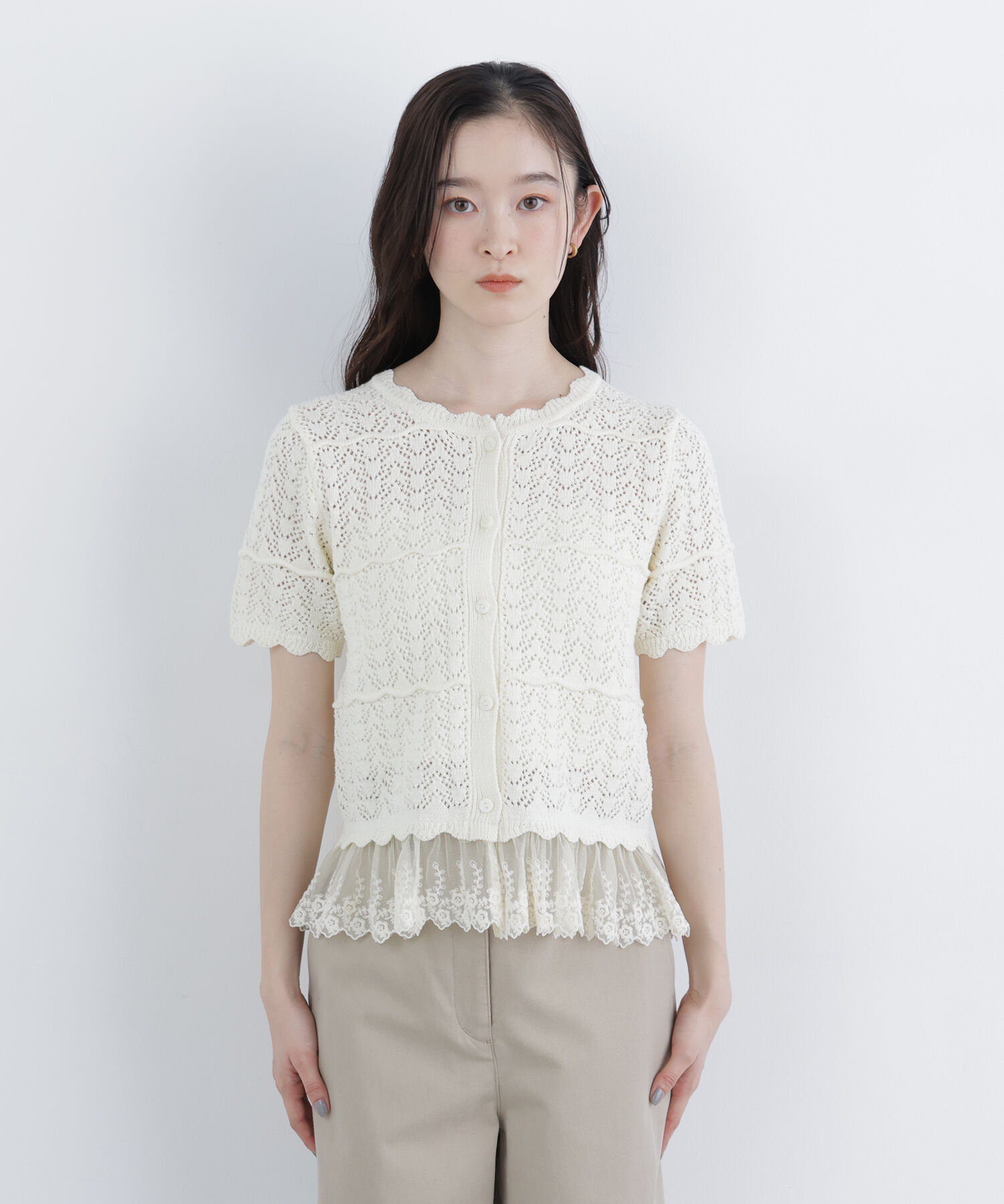  「〈N.〉レースドッキング透かし編みカーディガン」|ニット・セーター|