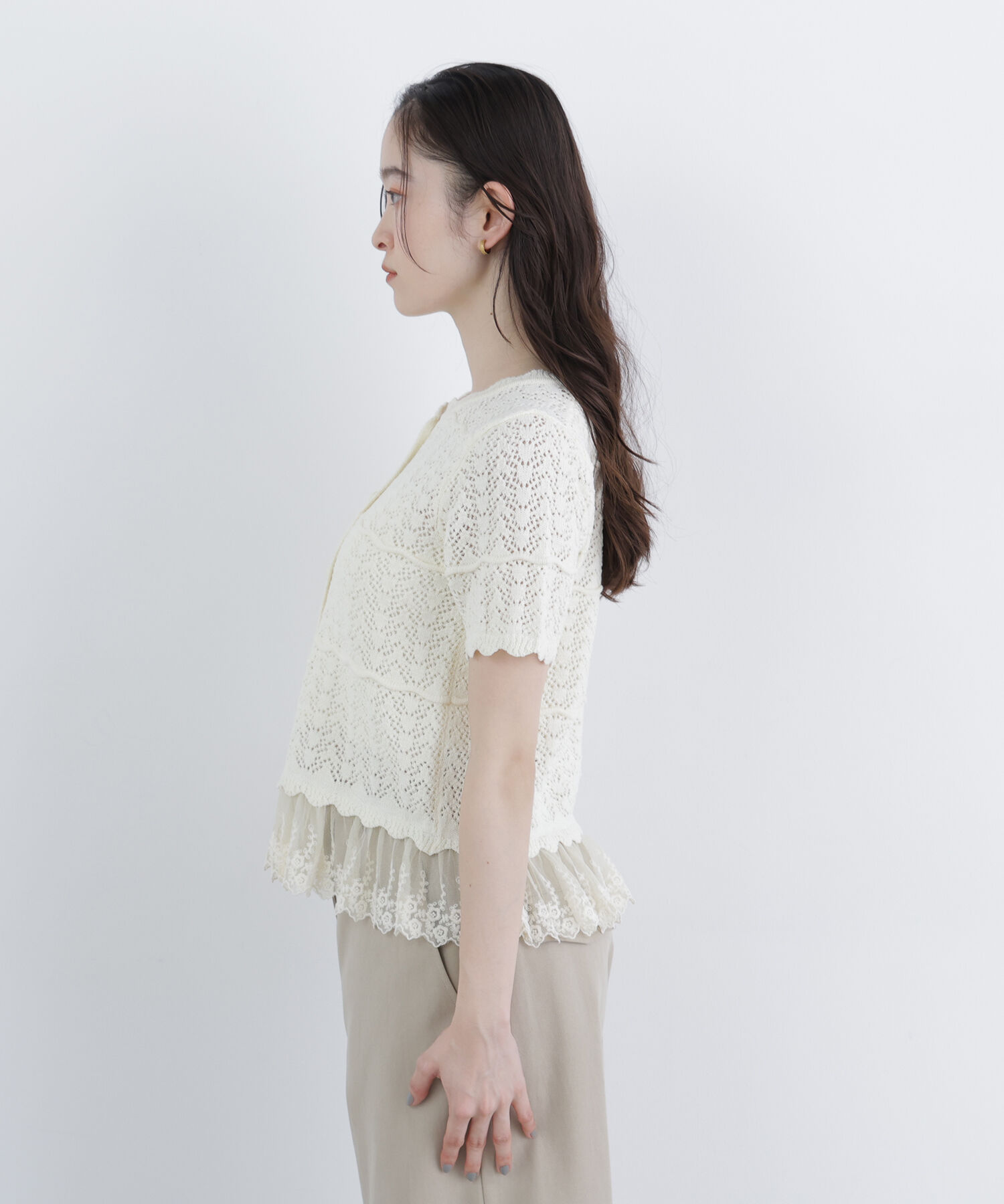  「〈N.〉レースドッキング透かし編みカーディガン」|ニット・セーター|