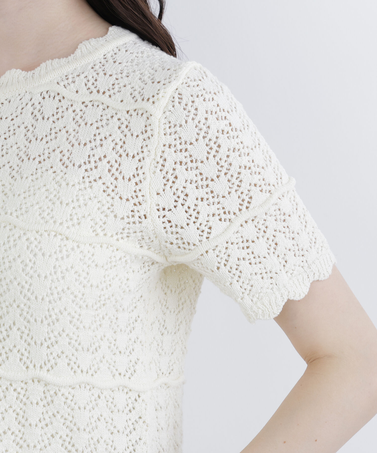  「〈N.〉レースドッキング透かし編みカーディガン」|ニット・セーター|