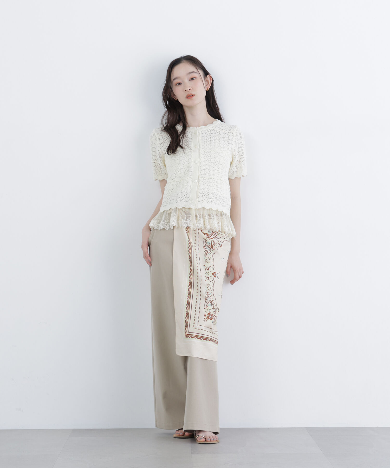  「〈N.〉レースドッキング透かし編みカーディガン」|ニット・セーター|