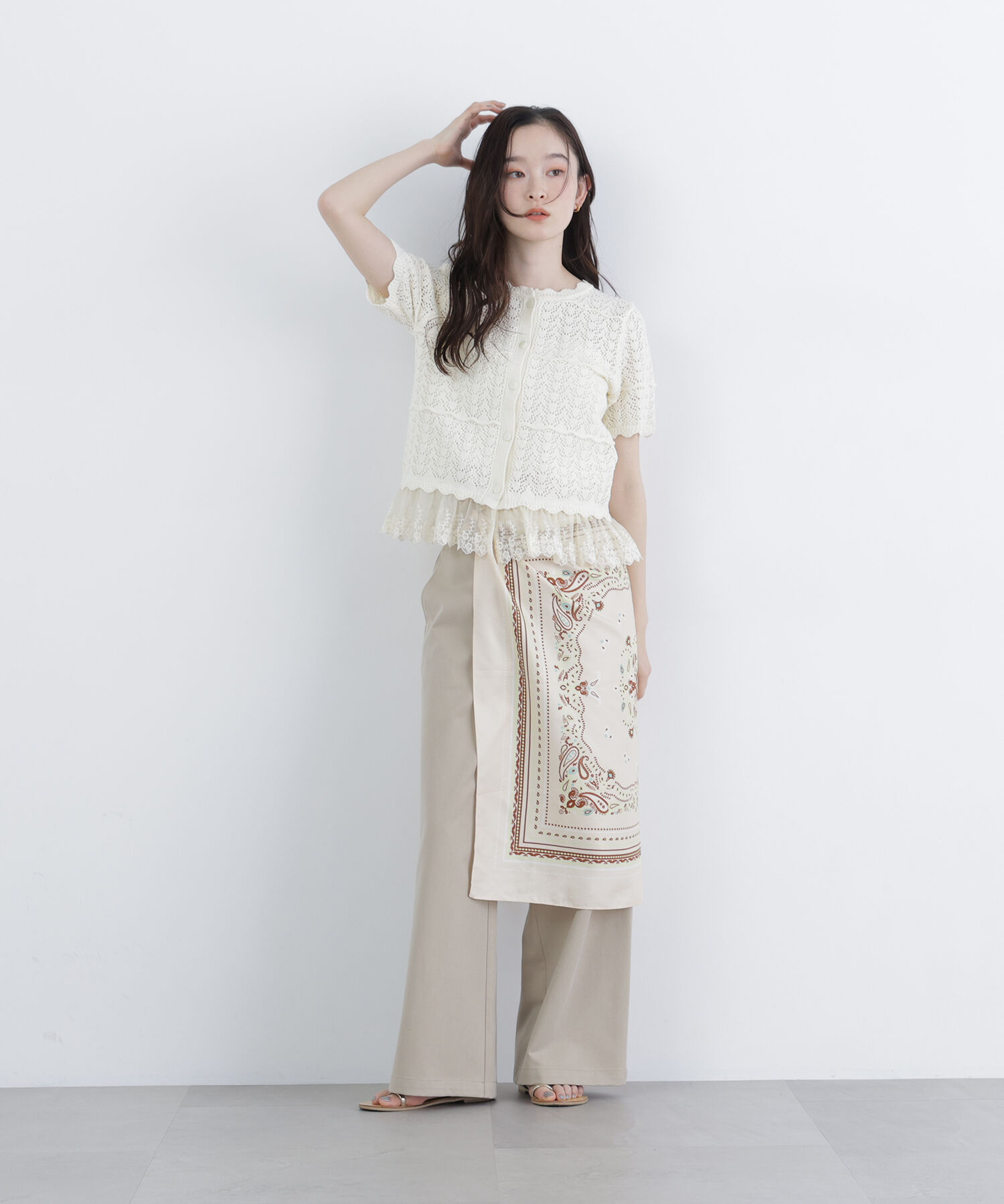  「〈N.〉レースドッキング透かし編みカーディガン」|ニット・セーター|