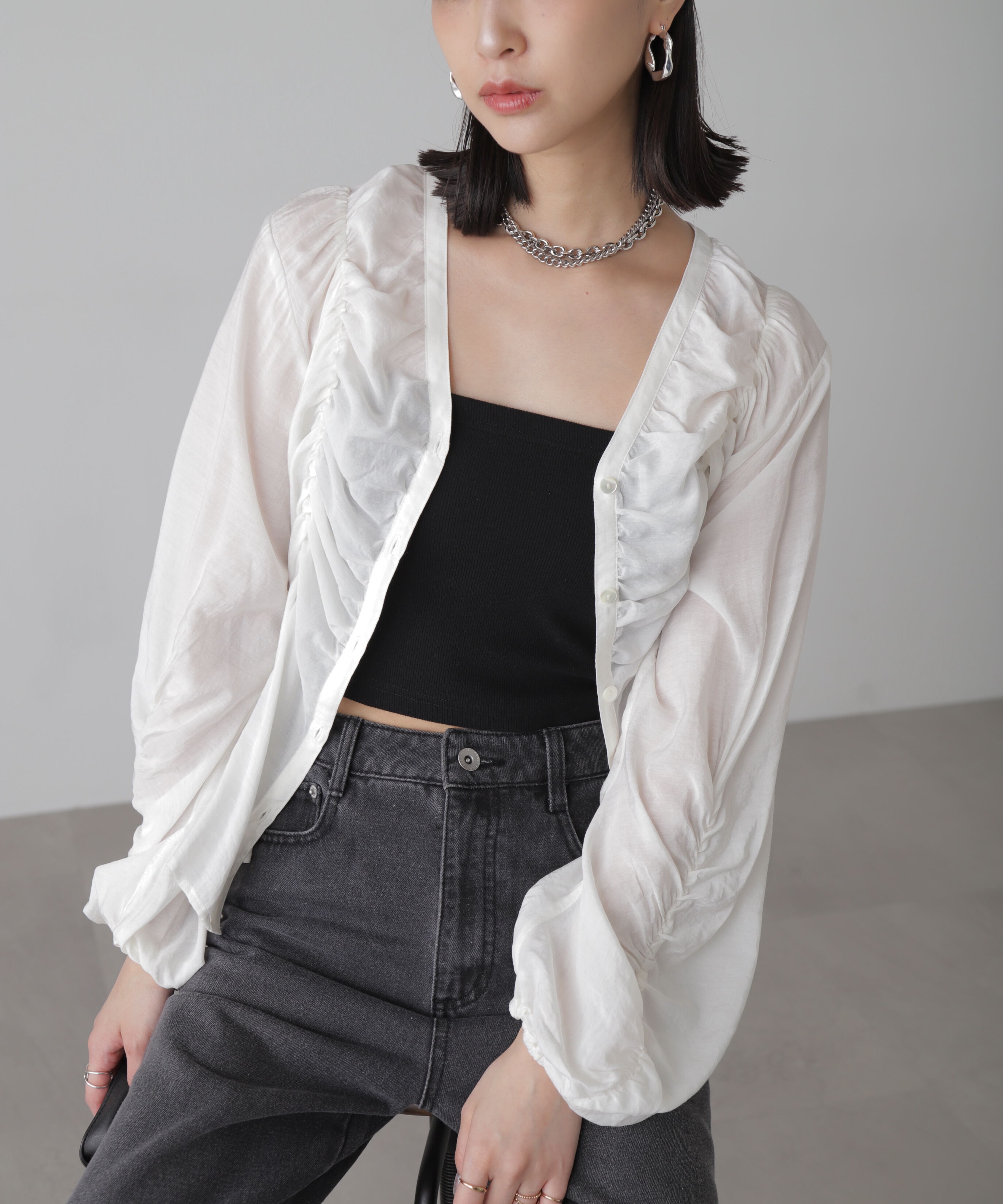  「Ｖネックシャーリングブラウス」|シャツ・ブラウス|