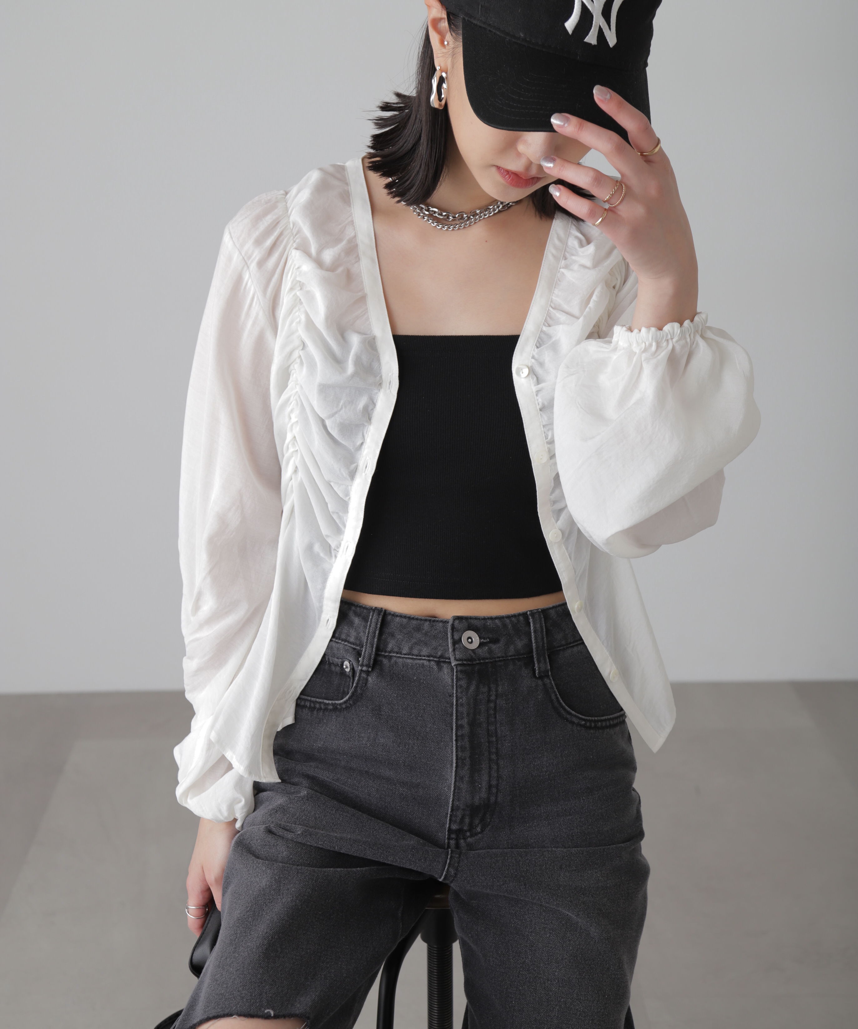  「Ｖネックシャーリングブラウス」|シャツ・ブラウス|