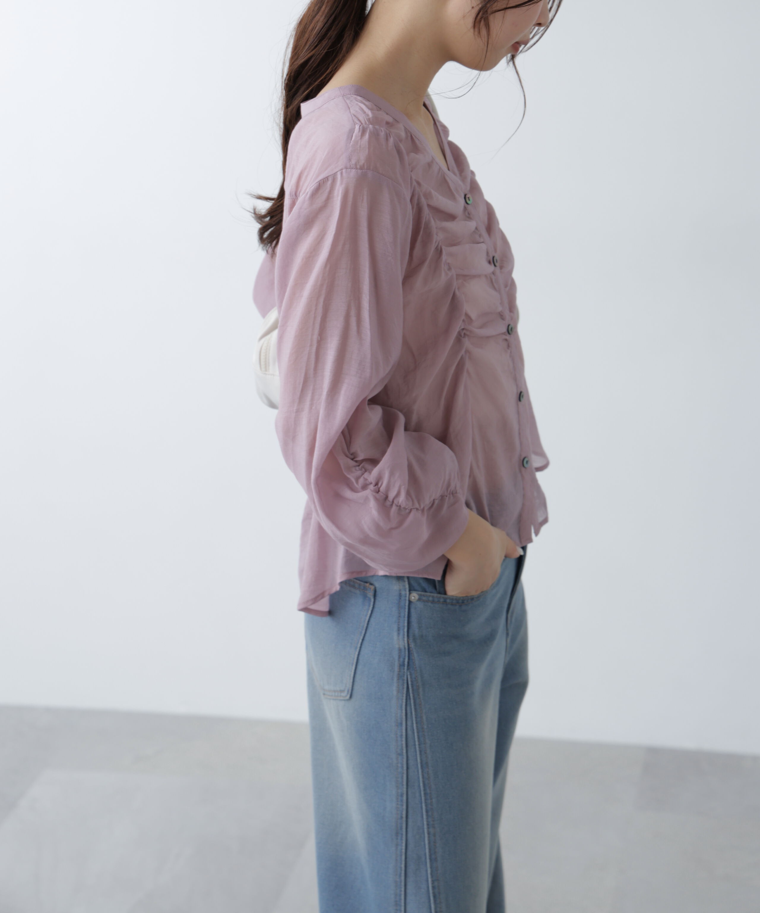  「Ｖネックシャーリングブラウス」|シャツ・ブラウス|