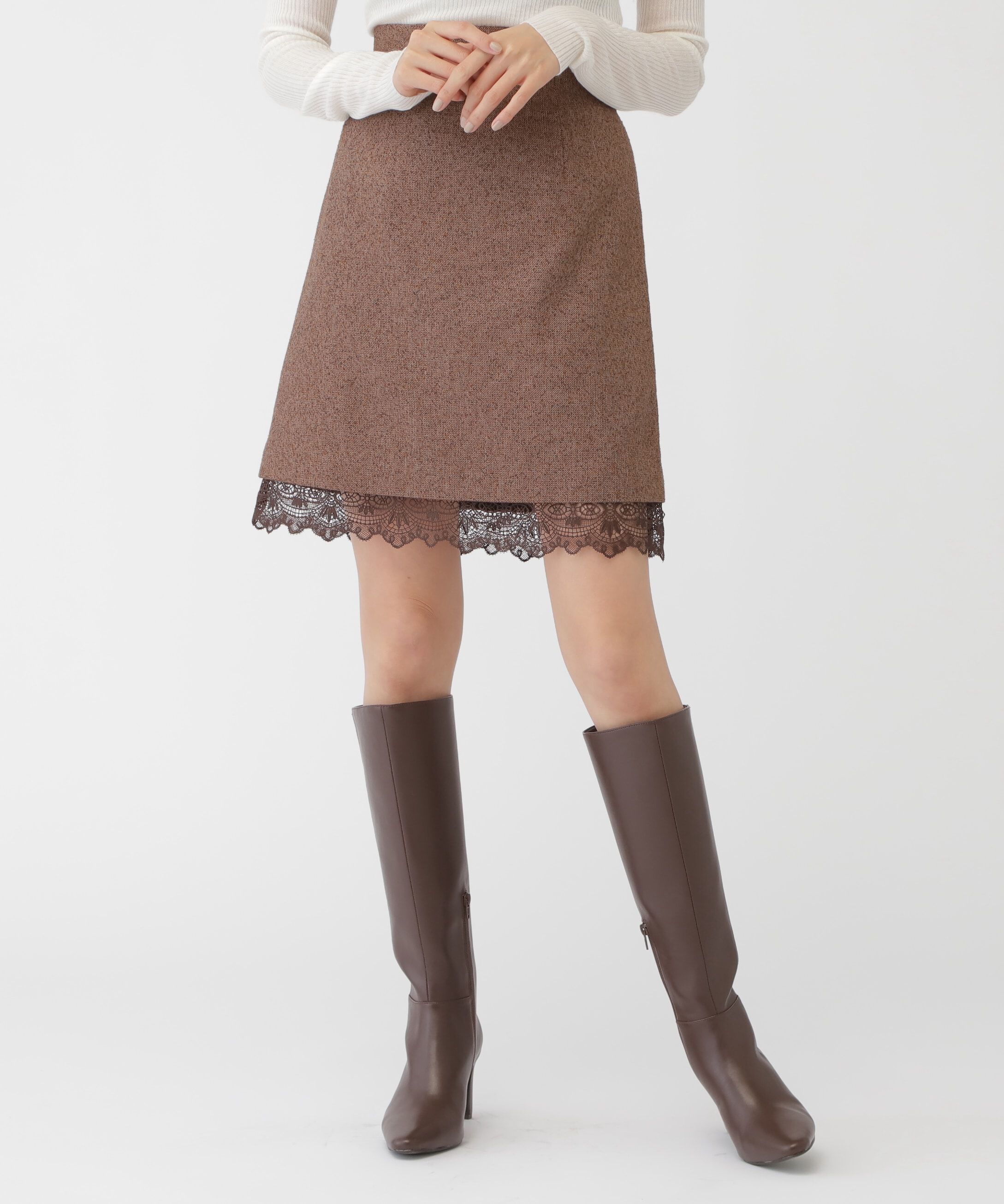  「ネップツイードヘムレースミニスカート」|スカート|