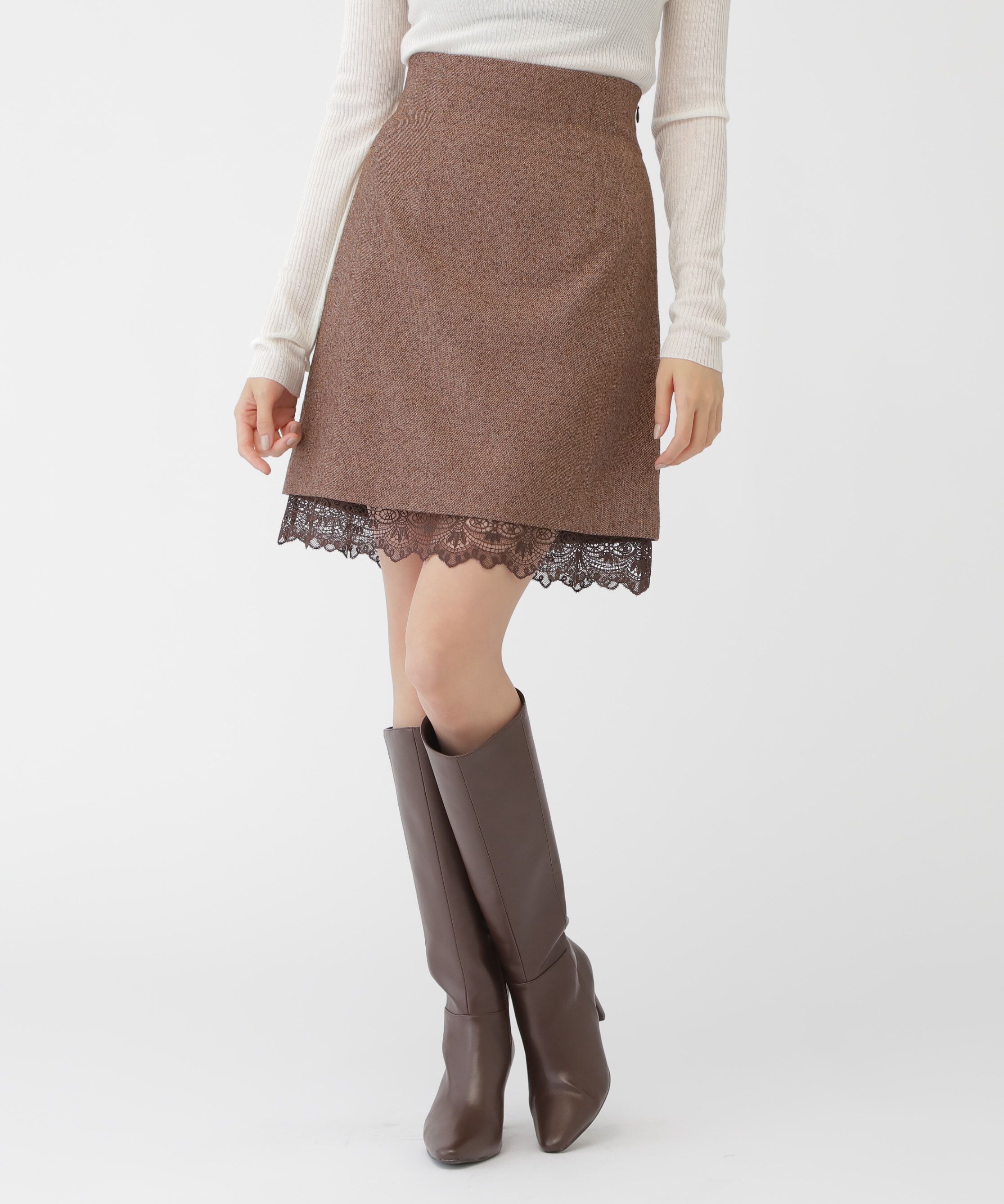  「ネップツイードヘムレースミニスカート」|スカート|