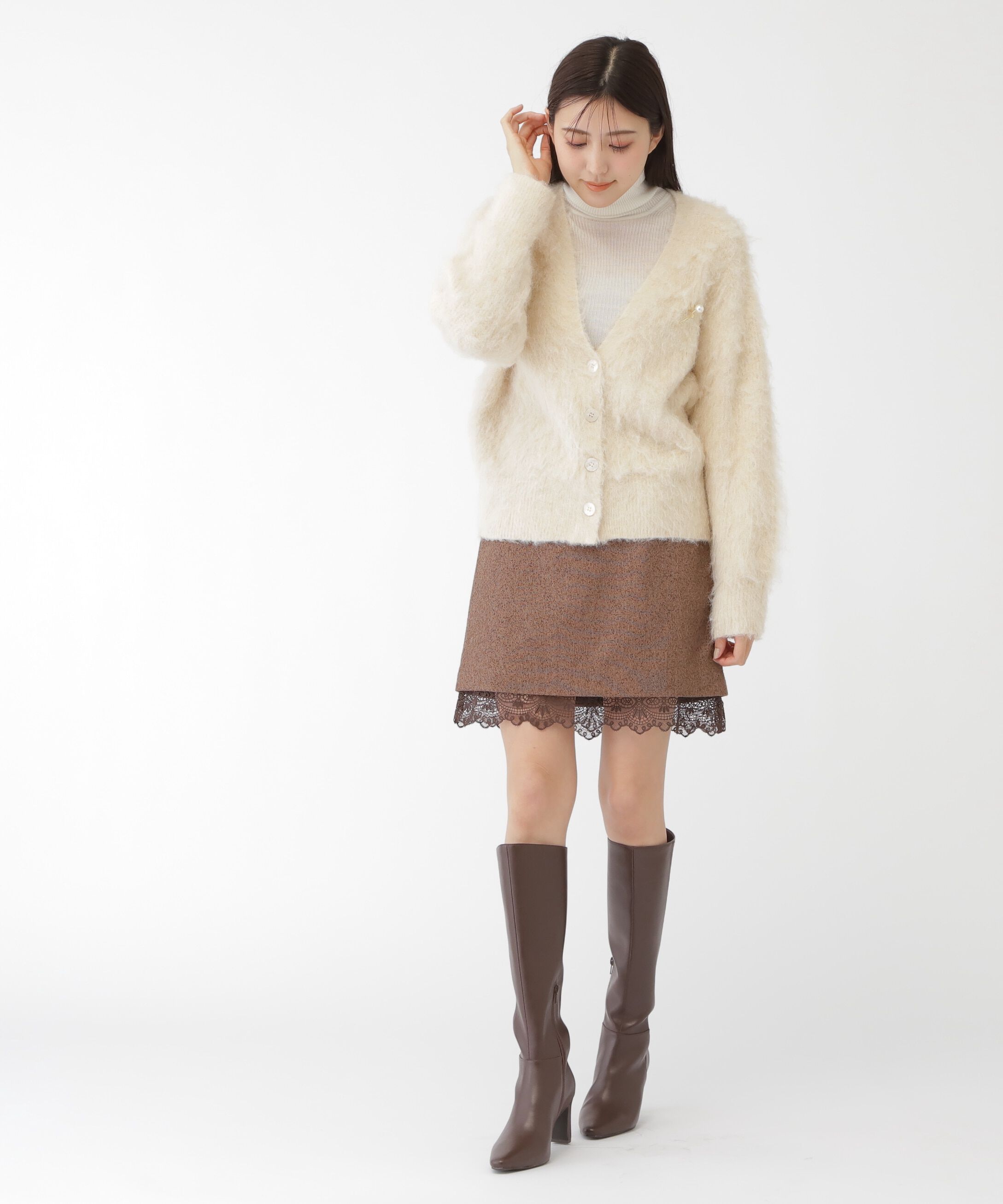  「ネップツイードヘムレースミニスカート」|スカート|