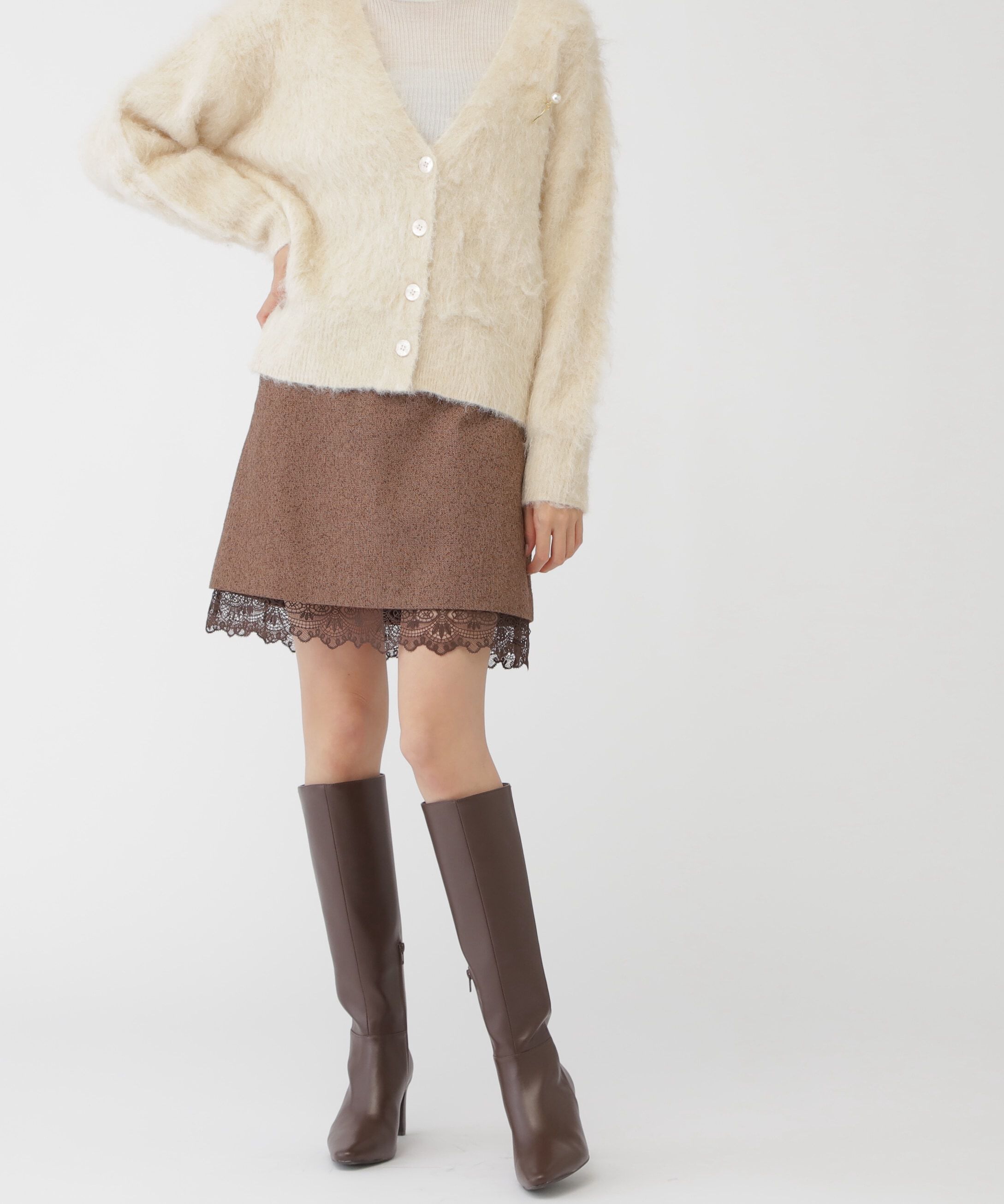  「ネップツイードヘムレースミニスカート」|スカート|