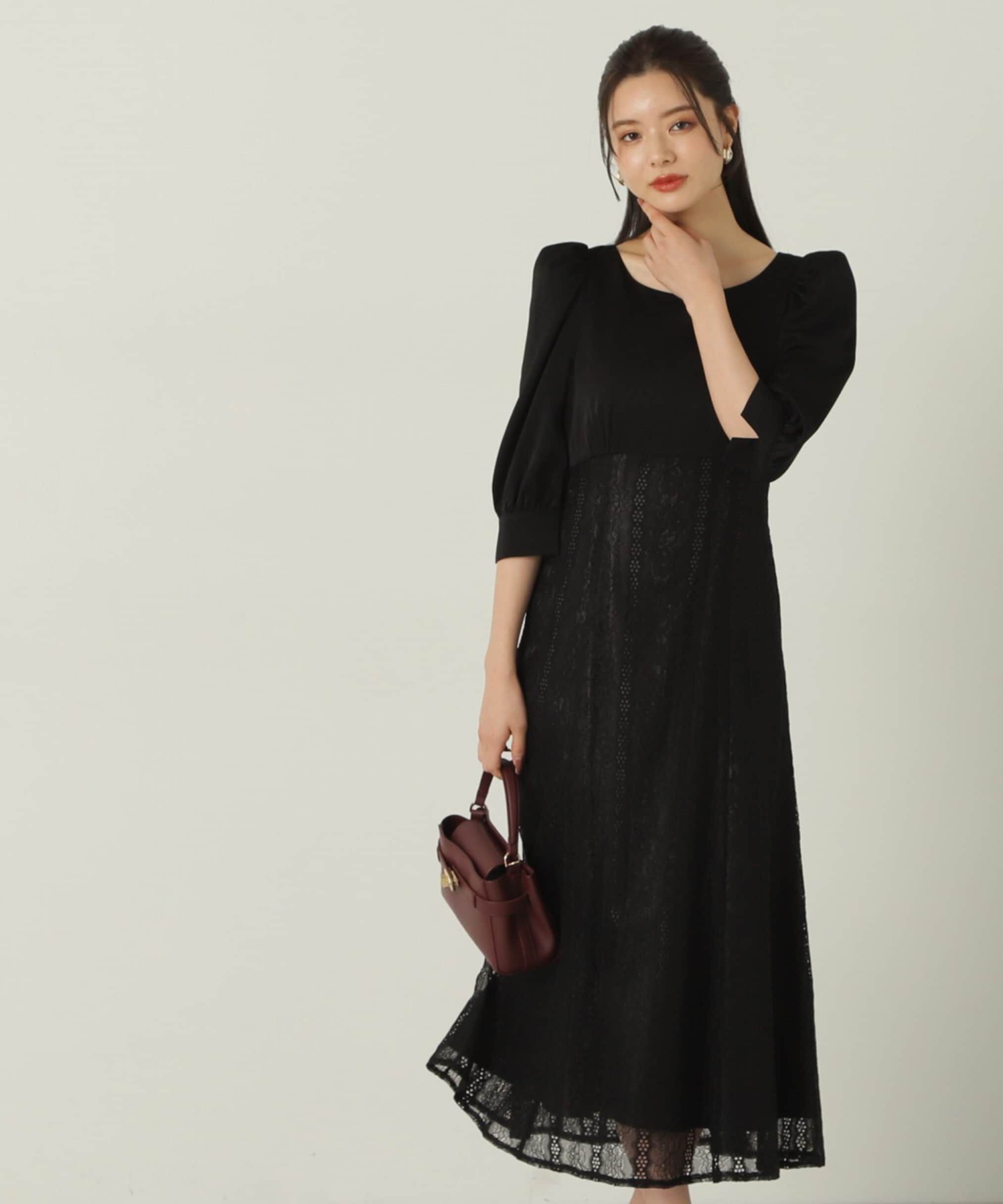 PROPORTION BODY DRESSING「レース切り替えワンピース24AW」|ワンピース|ブラック