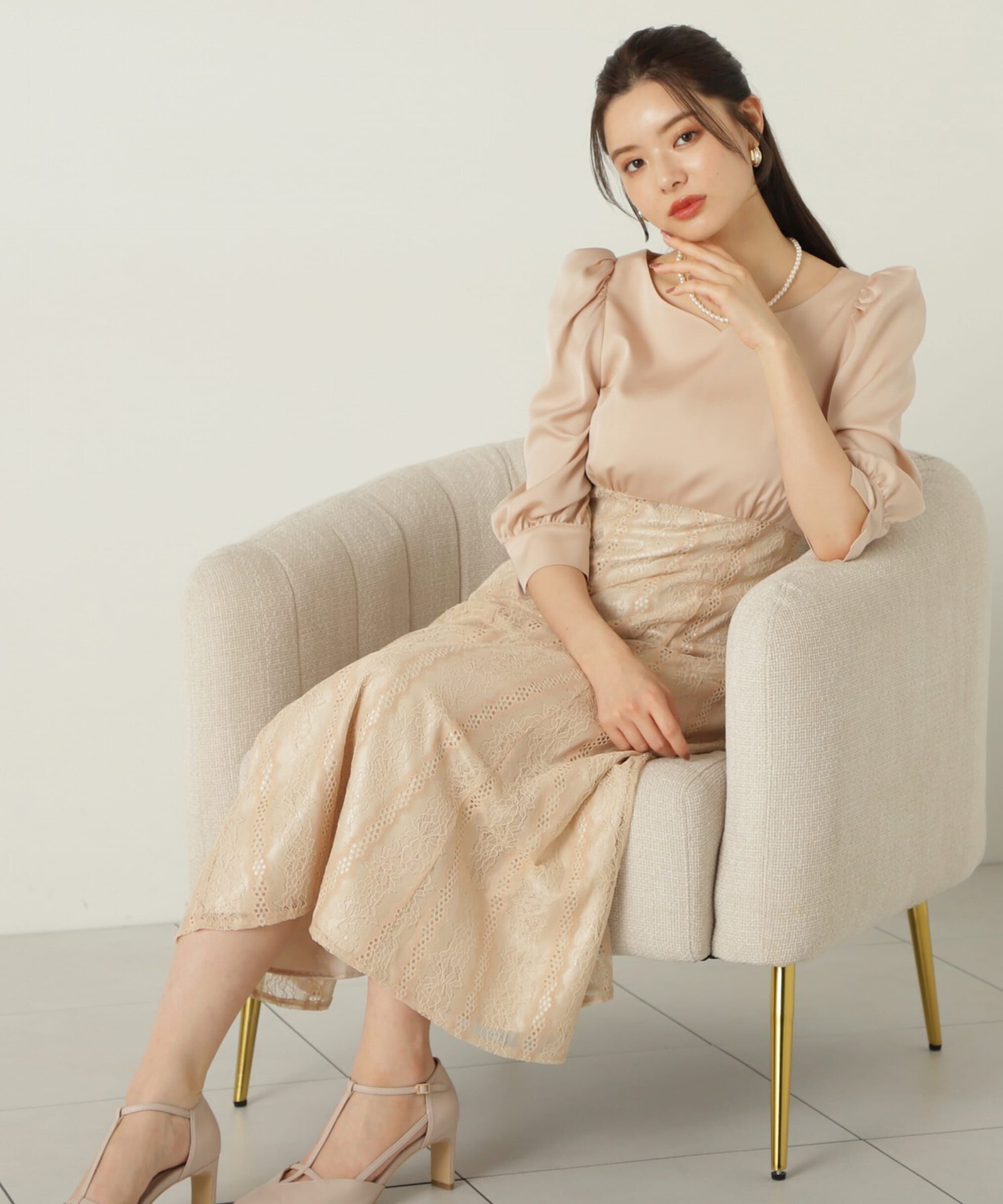 PROPORTION BODY DRESSING「レース切り替えワンピース24AW」|ワンピース|ベージュ