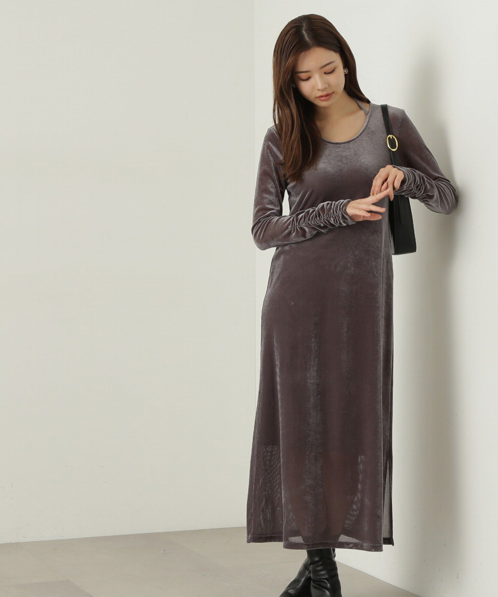 PROPORTION BODY DRESSING「シアーベロアワンピース　24AW」|ワンピース|グレー