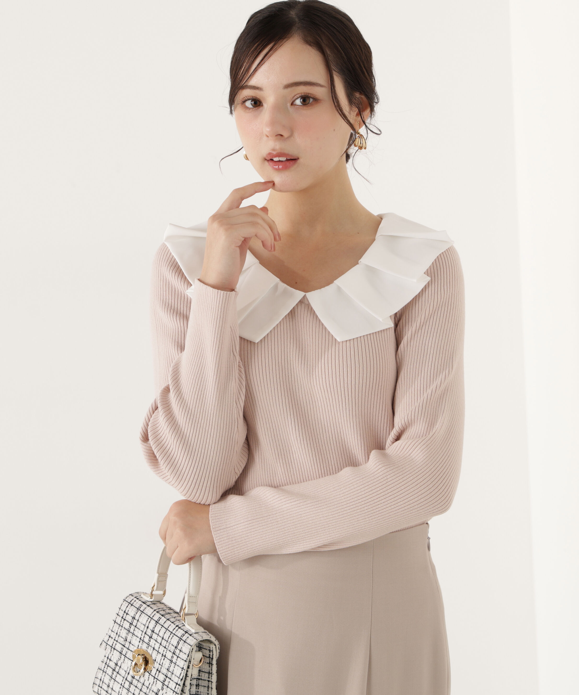 PROPORTION BODY DRESSING「ラッフルカラーニットトップス」|ニット・セーター|ピンク