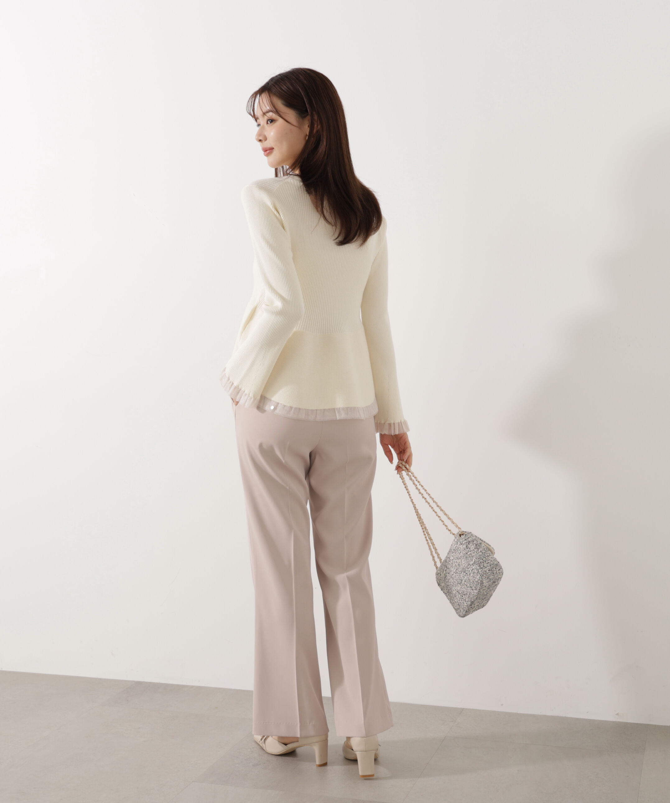 PROPORTION BODY DRESSING「シアー切替ペプラムニット　26SS」|ニット・セーター|