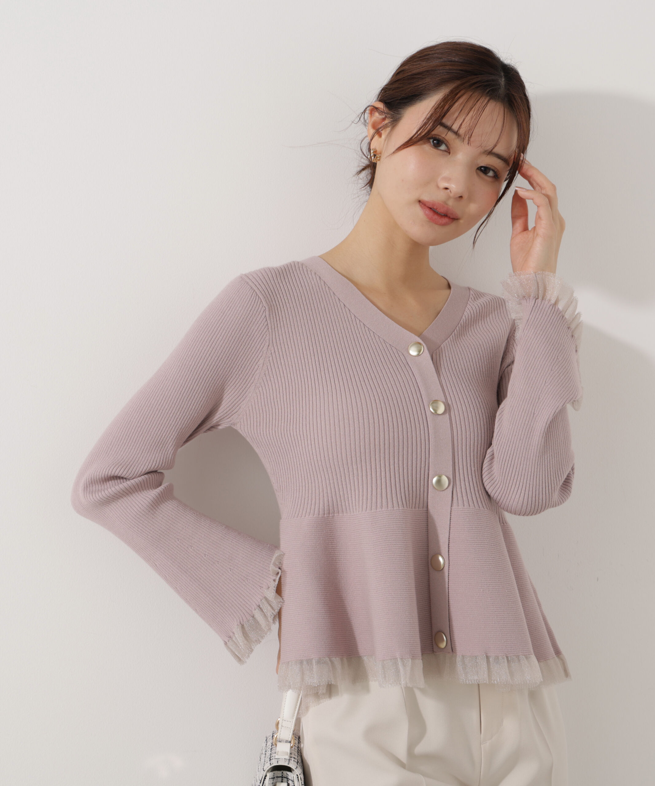 PROPORTION BODY DRESSING「シアー切替ペプラムニット　26SS」|ニット・セーター|