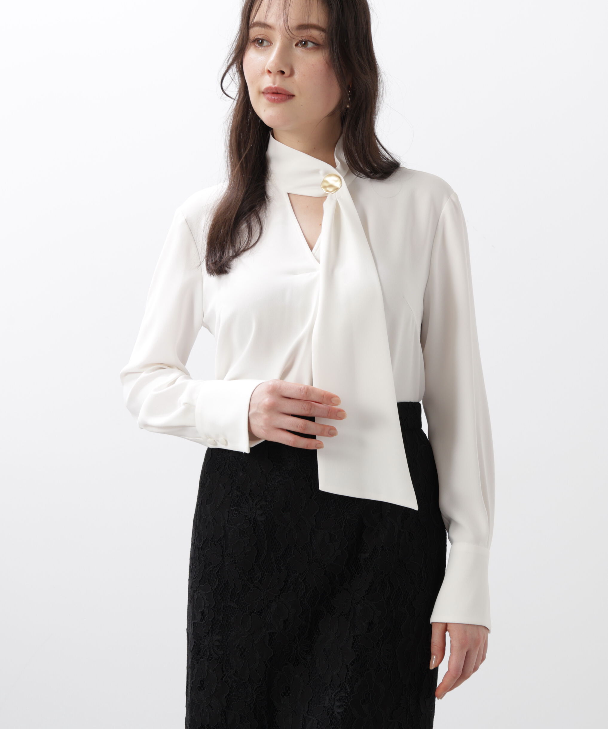  「◆メタル釦ボウタイブラウス」|シャツ・ブラウス|