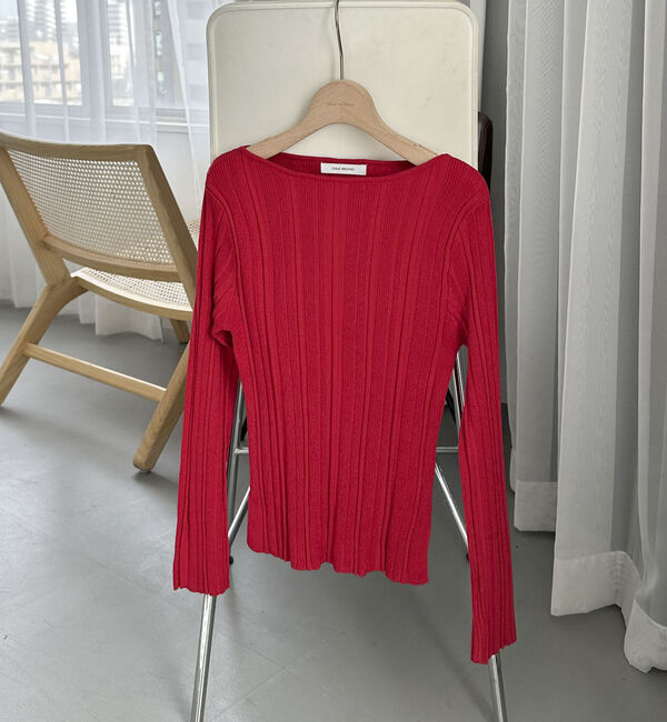 Doux archives「ボートネックランダムリブニット」|ニット・セーター|RED