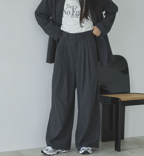 Doux archives「ストライプ３タックワイドパンツ」|チノ|