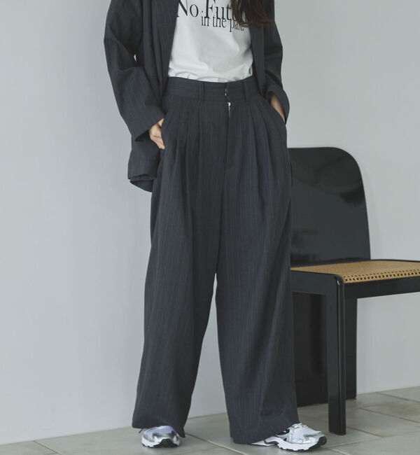 Doux archives「ストライプ３タックワイドパンツ」|チノ|