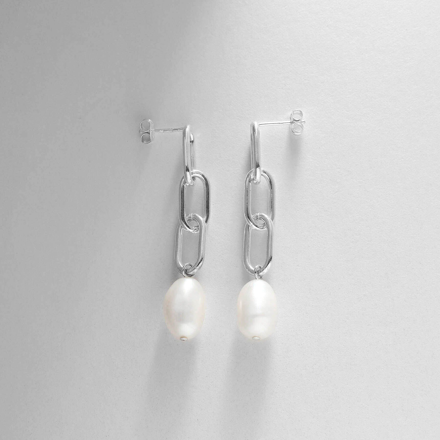 COCOSHNIK ONKITSCH「シルバー バロックパール チェーンリンク ロングピアス」|ピアス|