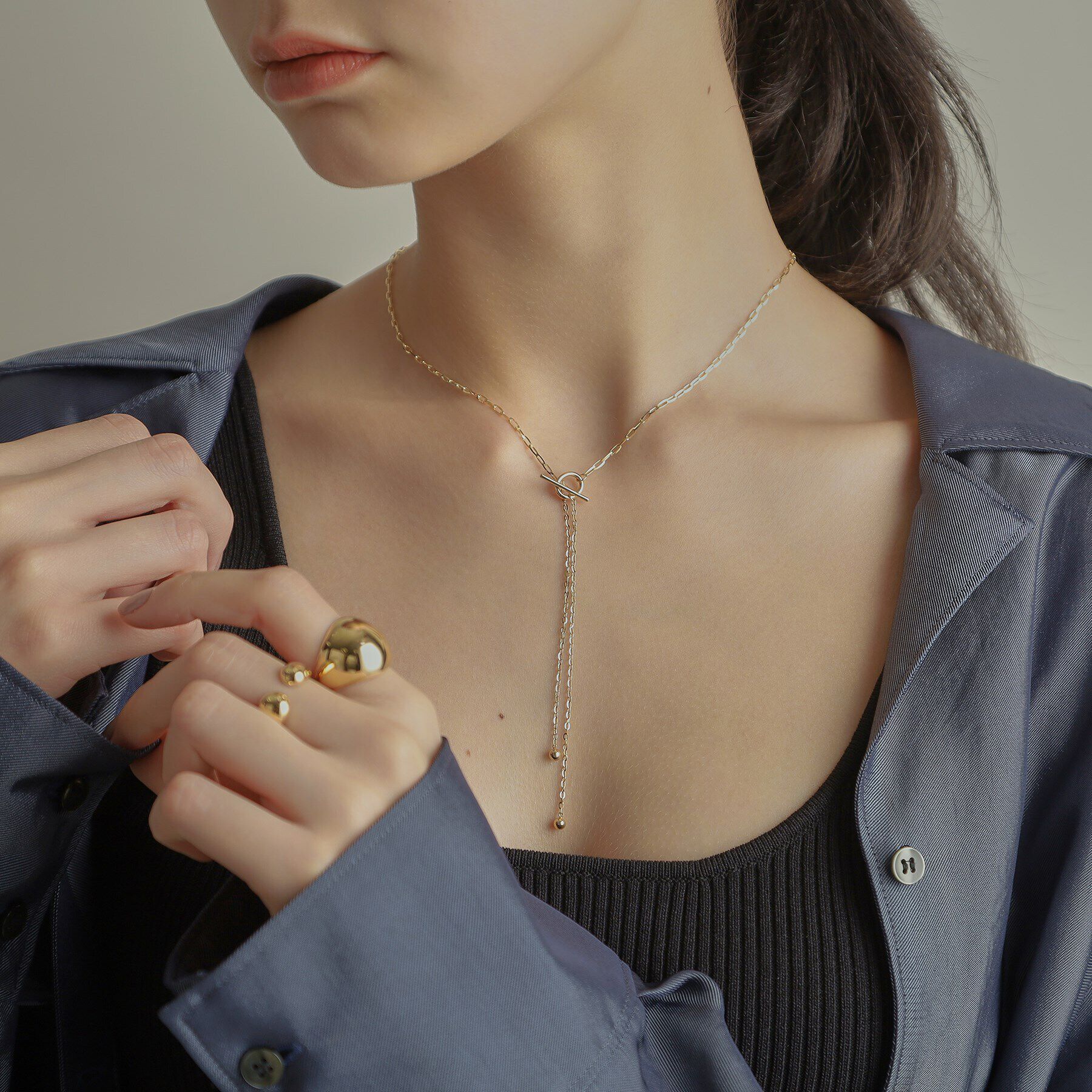 COCOSHNIK「K10アズキミックスチェーンマンテル ネックレス」|ネックレス|