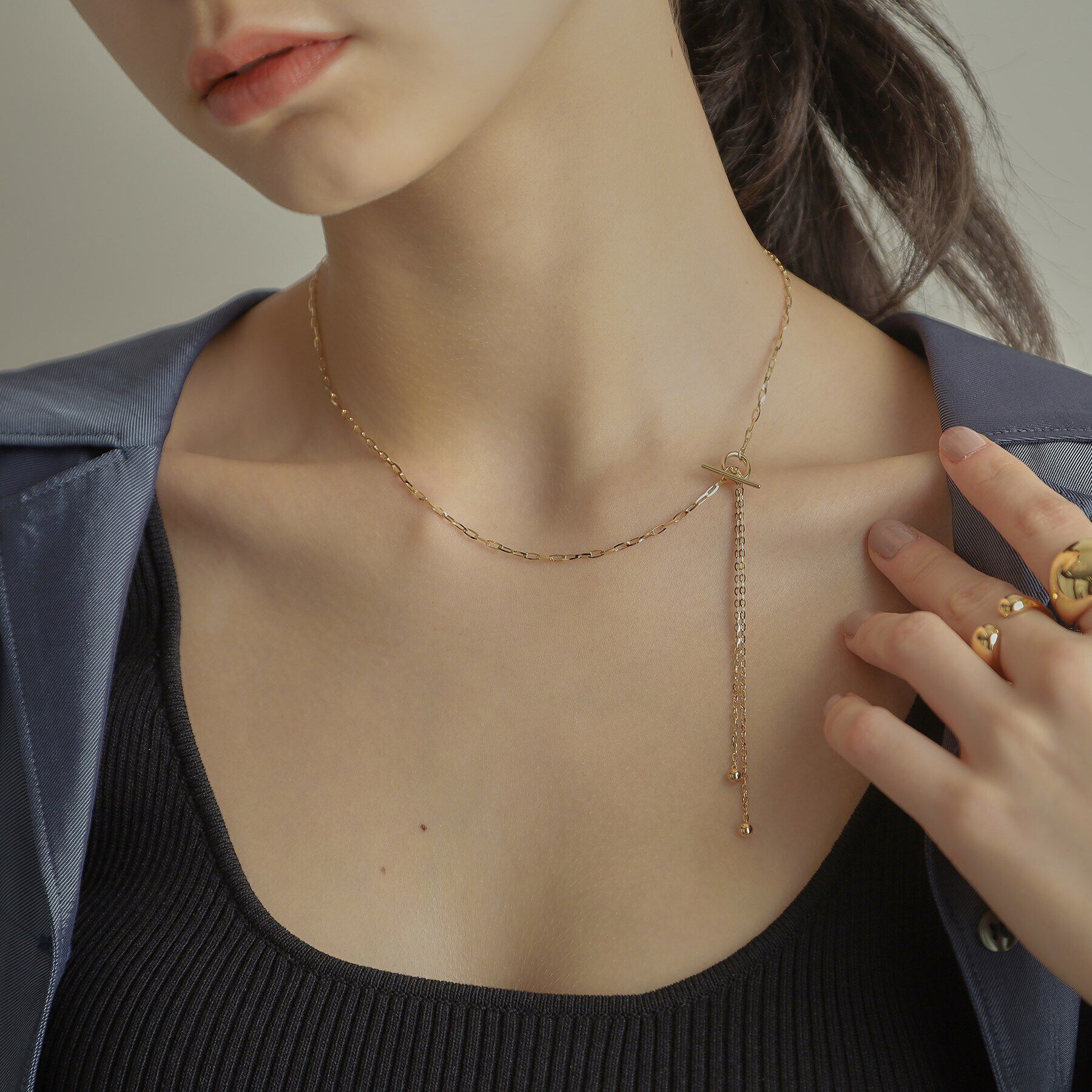 COCOSHNIK「K10アズキミックスチェーンマンテル ネックレス」|ネックレス|