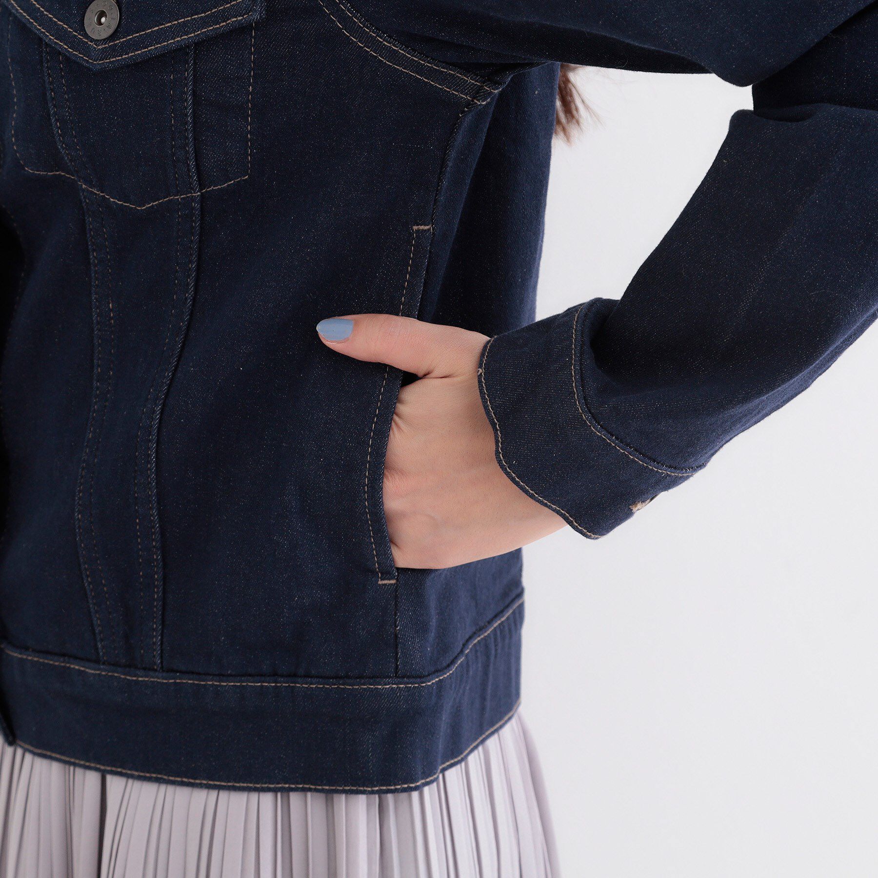 SHOO･LA･RUE「【SHOO・LA・RUE DENIM】大人のための ノーカラーデニムジャケット」|デニムジャケット|