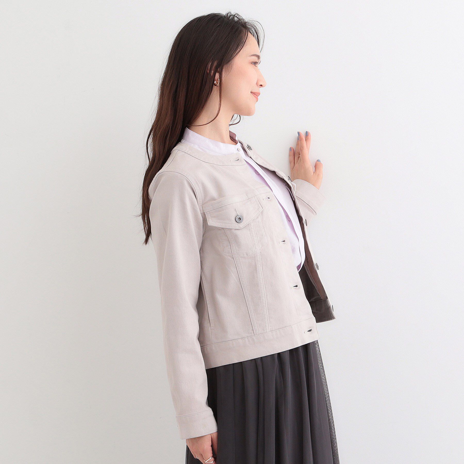 SHOO･LA･RUE「【SHOO・LA・RUE DENIM】大人のための ノーカラーデニムジャケット」|デニムジャケット|