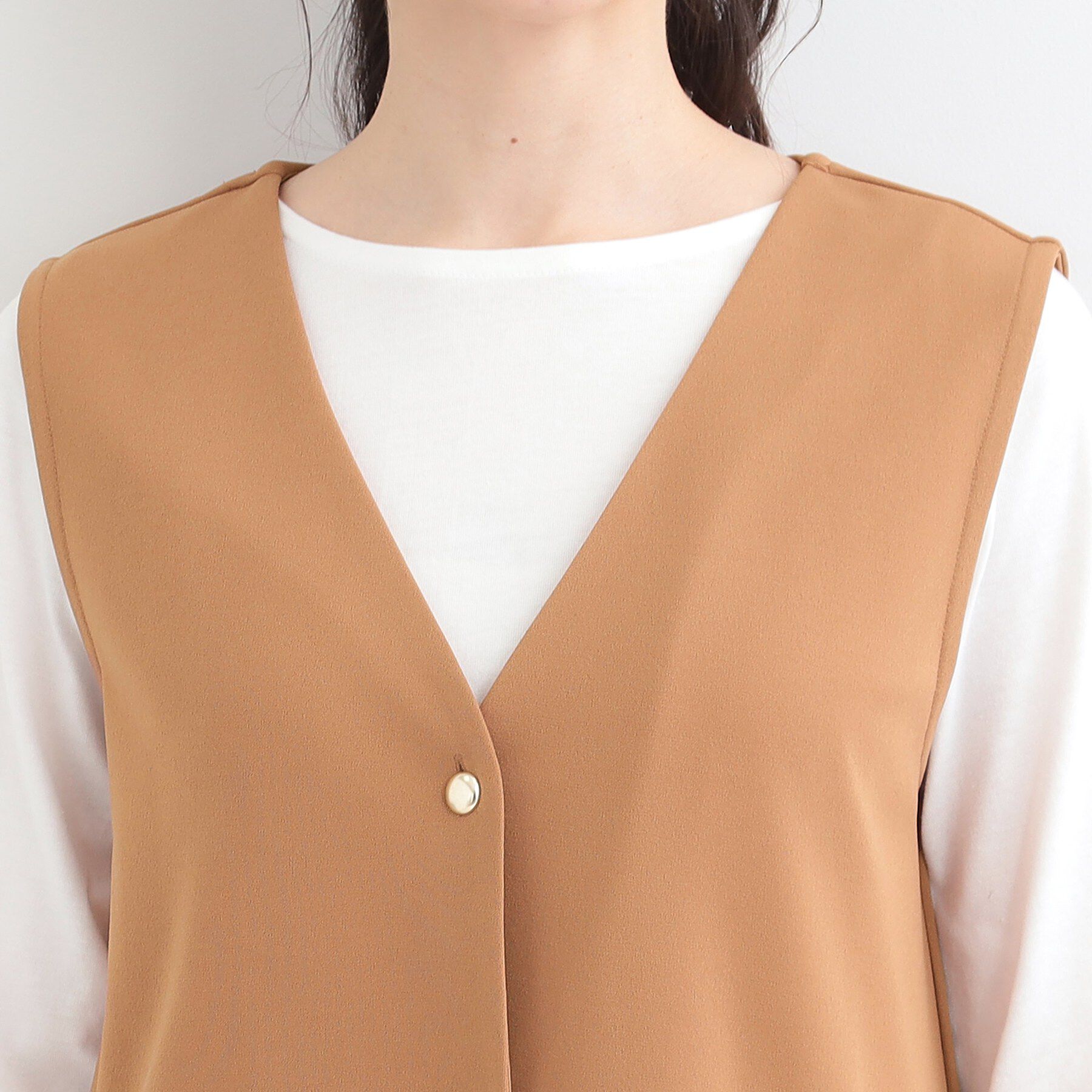 SHOO･LA･RUE「【2点セット/洗濯機可/S-LL】ジレにもなるジャンスカ+5分袖Tシャツ」|ワンピース|