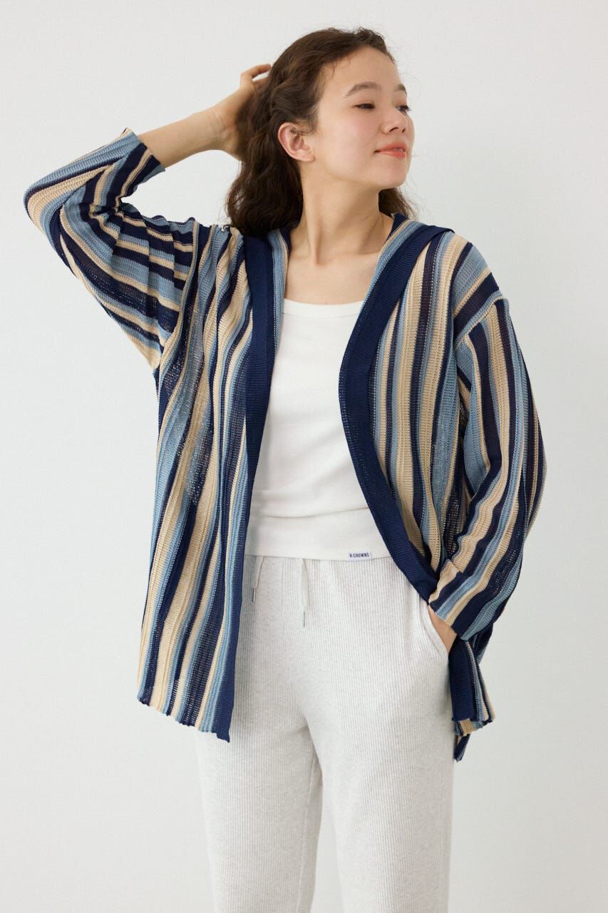 RODEO CROWNS「マルチカラーフードトッパー」|カーディガン|柄BLU5