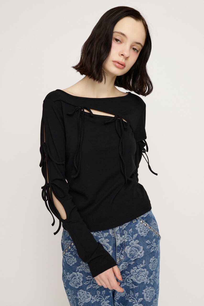 SLY「CUT OUT RIBBON トップス」|Tシャツ・カットソー|BLK