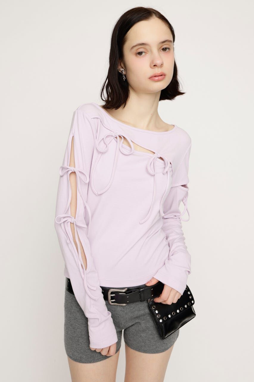 SLY「CUT OUT RIBBON トップス」|Tシャツ・カットソー|L/PUR1