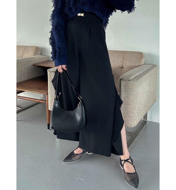 dazzlin「フリルスリットワイドパンツ」|その他|ブラック