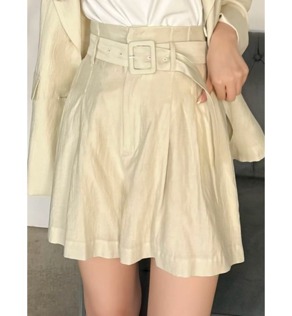 dazzlin「【セットアップ対応】ハイウエストタックショートパンツ」|その他|アイボリー