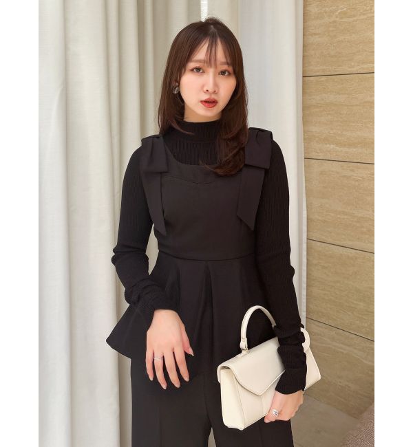 dazzlin「ショルダーリボンペプラムオールイン」|オールインワン|ブラック