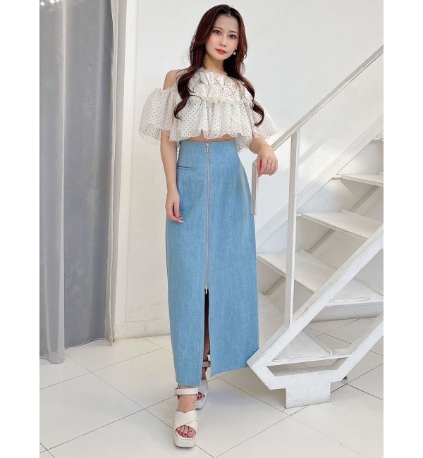 MERCURYDUO「フロントZIPデニムナロースカート」|スカート|