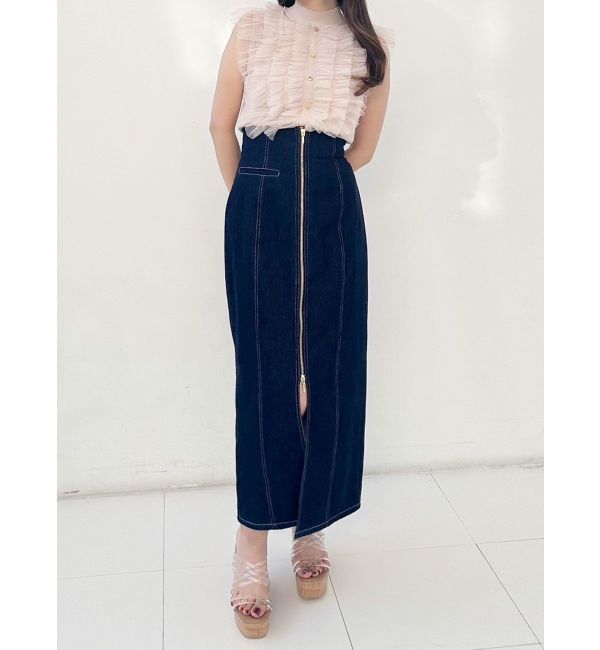 MERCURYDUO「フロントZIPデニムナロースカート」|スカート|