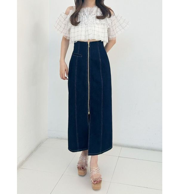 MERCURYDUO「フロントZIPデニムナロースカート」|スカート|
