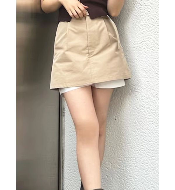 MERCURYDUO「ベルト付きレイヤードミニスカートパンツ」|スカート|ベージュ