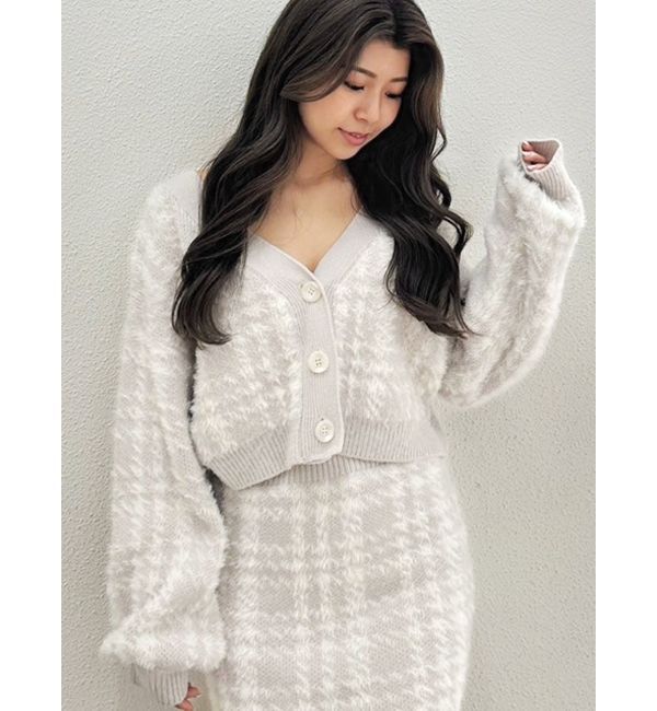 GYDA「シャギーCHECK PATTERN MIXニットトップス【SETUP着用可】」|ニット・セーター|アイボリー