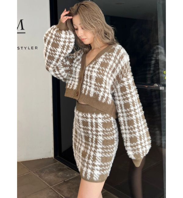 GYDA「シャギーCHECK PATTERN MIXニットトップス【SETUP着用可】」|ニット・セーター|