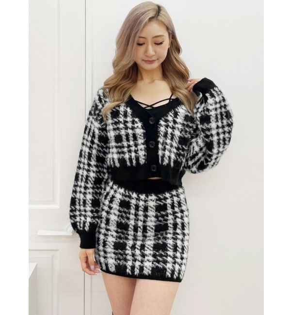 GYDA「シャギーCHECK PATTERN MIXニットトップス【SETUP着用可】」|ニット・セーター|